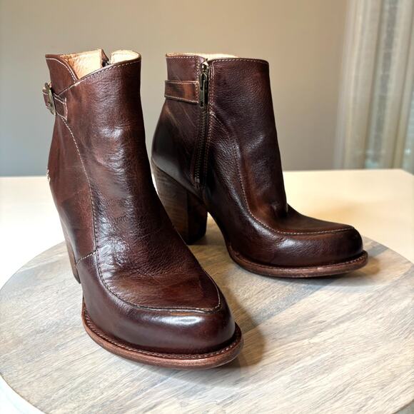 Bed Stu Isla Cobbler Brown Leather Ankle Boots Women’s 8.5 Rustic Heeled Booties - Picture 1 of 12